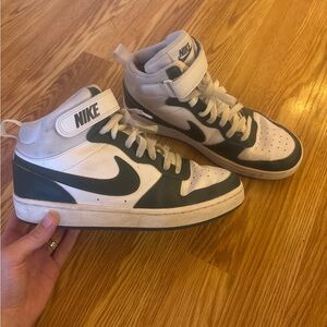 Nike High-Top Sneakers in White and Dark Green
